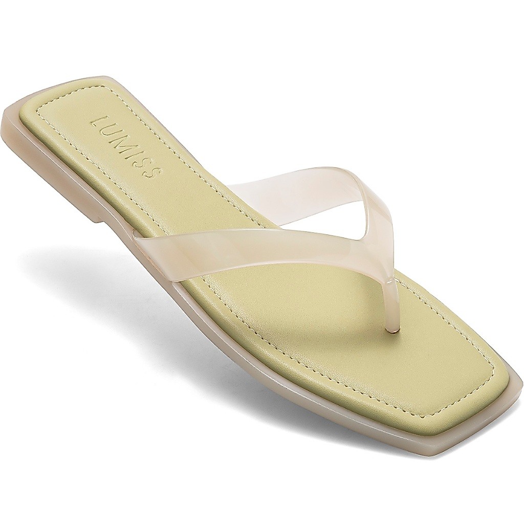 Rasteira Feminina Lumiss Jelly Chinelo de Dedo Bico Quadrado Tira Transparente Vinil Confortável