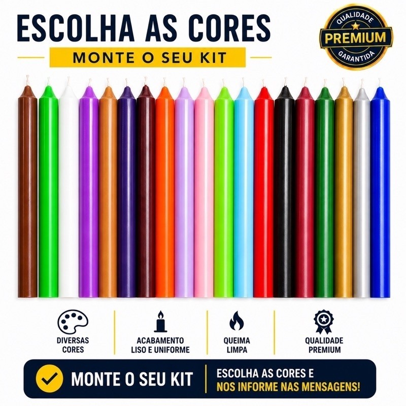 50 e 100 Velas Palito Coloridas Tradicional 18cm Monte Seu Kit