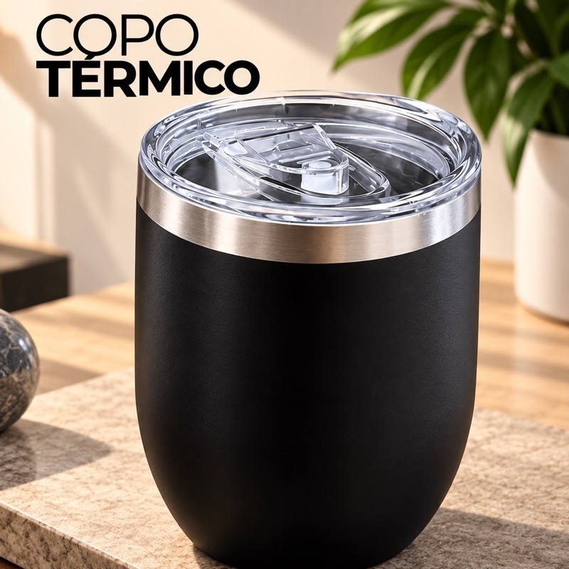 Copo Térmico 360ml  Caneca Parede Dupla com Tampa Acrílica Vedação Silicone Quente e Gelado