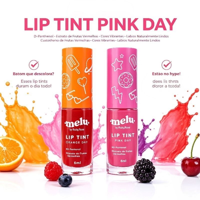 Lip Tint Melu Ruby Rose Efeito Matte e Longa Duração Pink e Orange Day