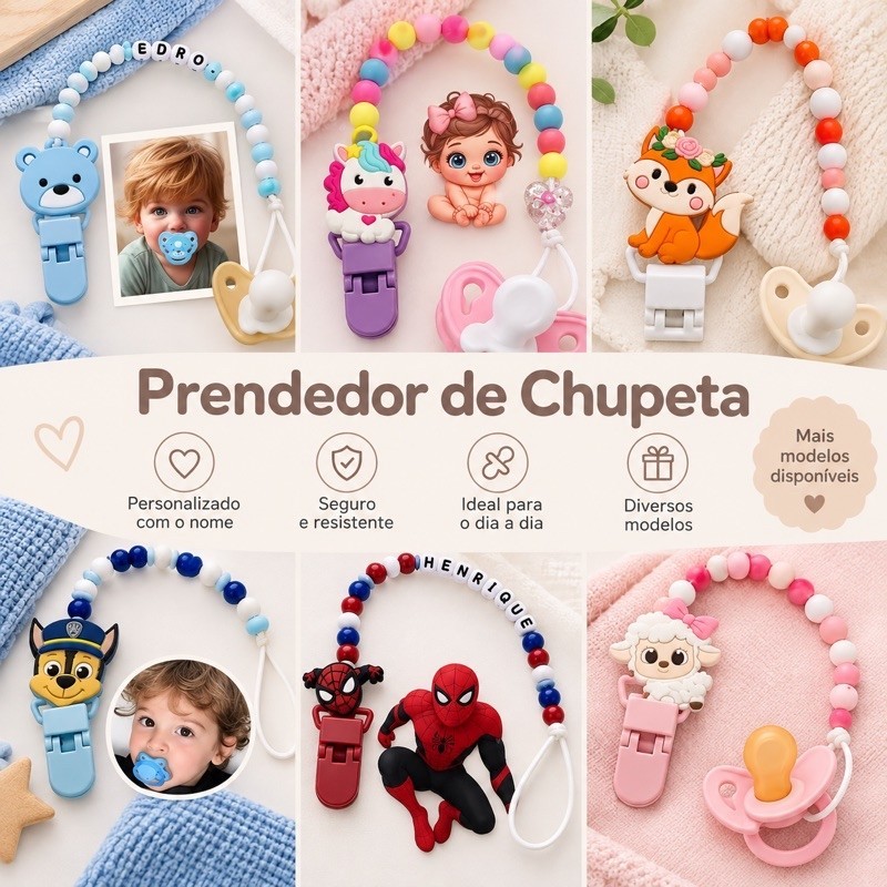 Prendedor de Chupeta Personalizado com nome