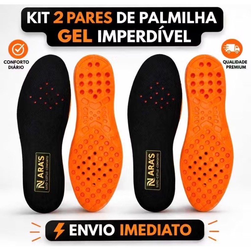 Kit com 2 Pares de Palmilha Ortopédica em Gel Para Várias Horas de Trabalho Alivia Dores Confortável Leve
