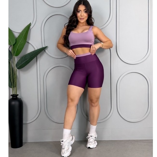 Conjunto Fitness Feminino Top + Short Suplex Power Cintura Alta Não Transparente Academia