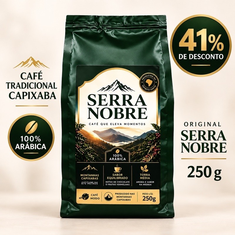 Café Gourmet 100% Arábica Torrado e Moído Serra Nobre 250g Tradicional Capixaba Torra Média