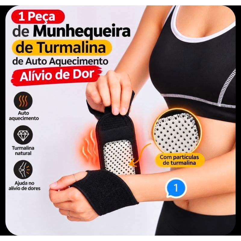 Munhequeira Magnética Turmalina Alivio de Dor Pulso Aberto 1pç