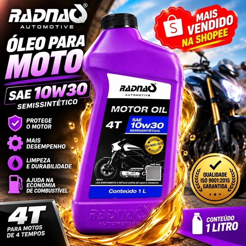 Óleo Para Moto 10W30 4T Radnaq Semissintético API SM JASO MA2 Alta Proteção