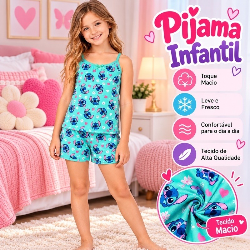 Pijama Infantil Menina Baby Doll Short Doll Leve Macio Confortável Estampas Sortidas