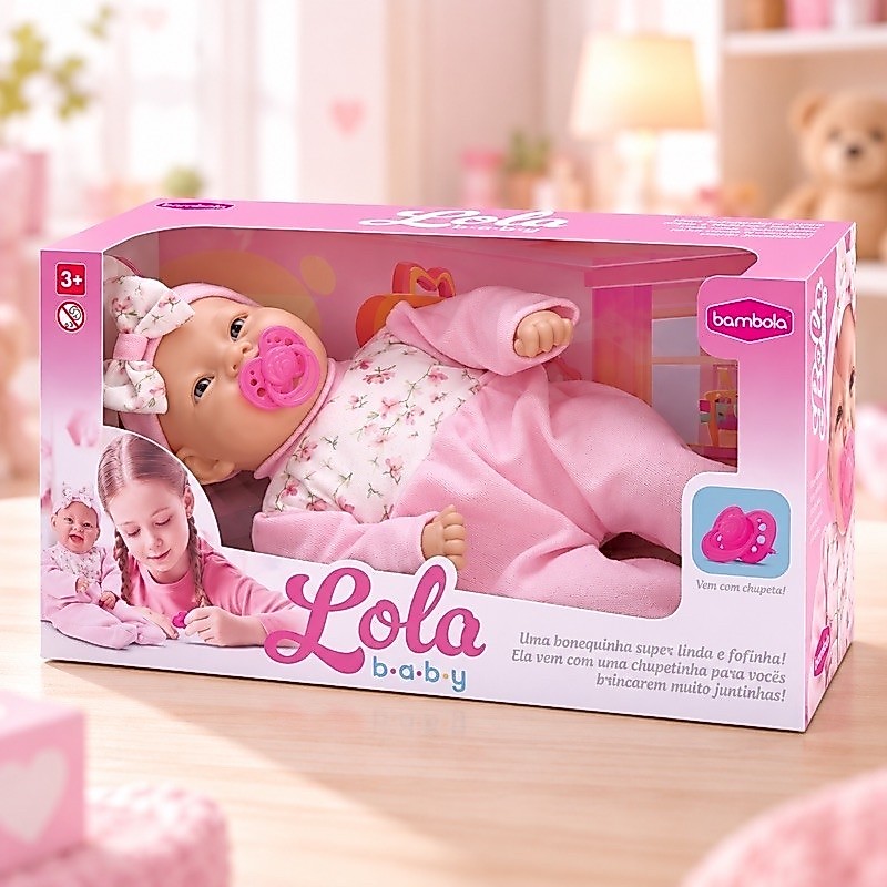 Boneca Lola Baby Bambola Realista 34cm com Chupeta e Tiara +3 Anos Bebê Reborn