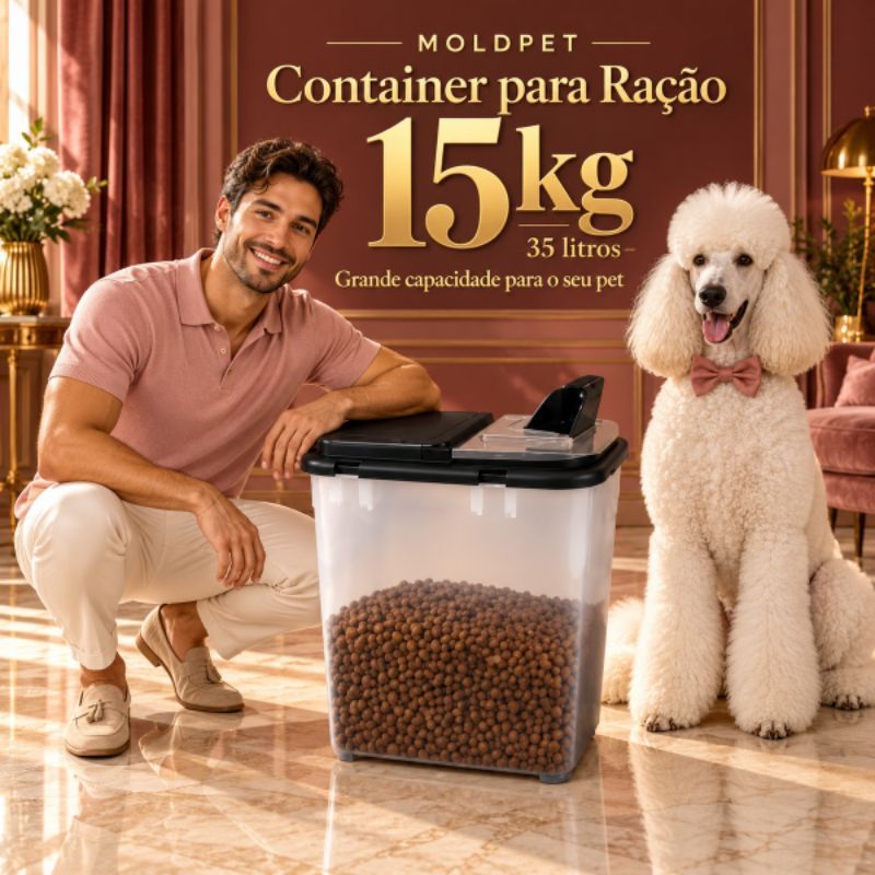 Container Porta Ração 15KG + Pá Dosadora Com 35 Litros