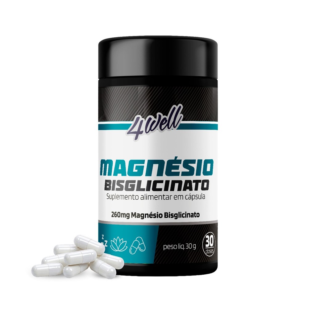 Magnésio Bisglicinato Quelato 4Well 260mg 60 Cápsulas Alta Absorção Sem Glúten Lactose
