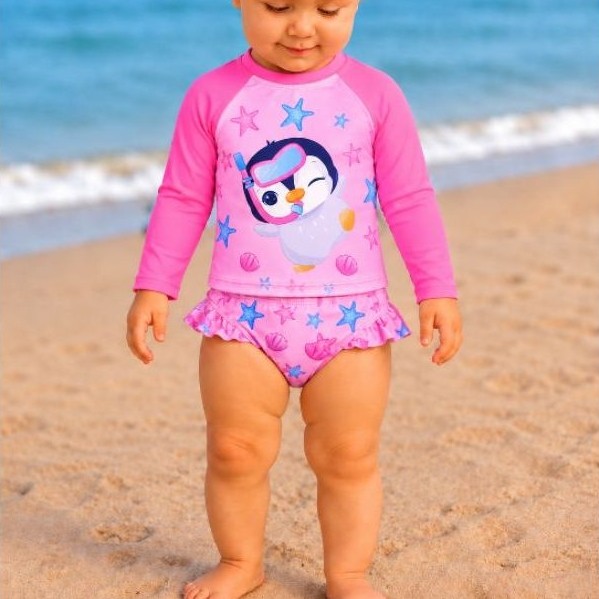 Conjunto Biquini Bebe Menina Camiseta + Calcinha Proteção Uv Praia Verão moda