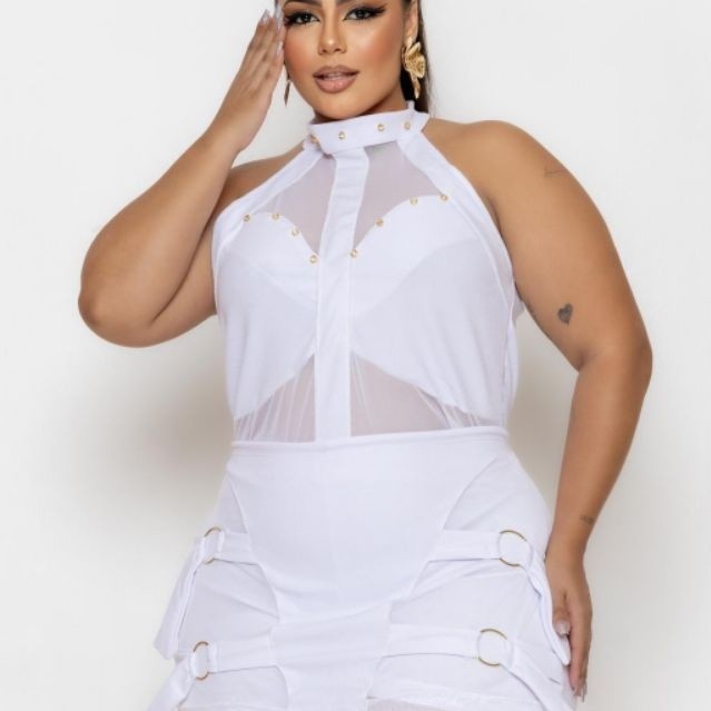 CONJUNTO CROPED+SHORT SAIA MODA PLUS SIZE FEMININA REF 30 tule
