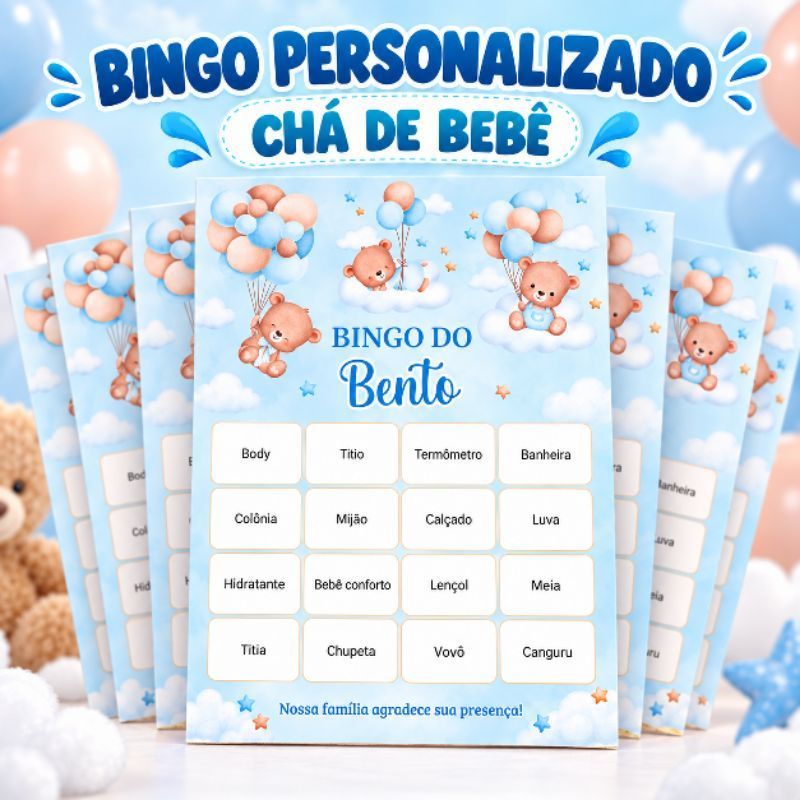 Cartelas Bingo Chá De Bebê Ursinho Personalizado