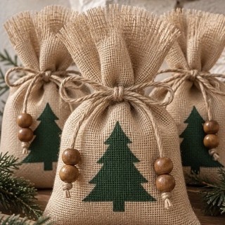 Saquinhos de juta arvore de natal 10 x 15cm