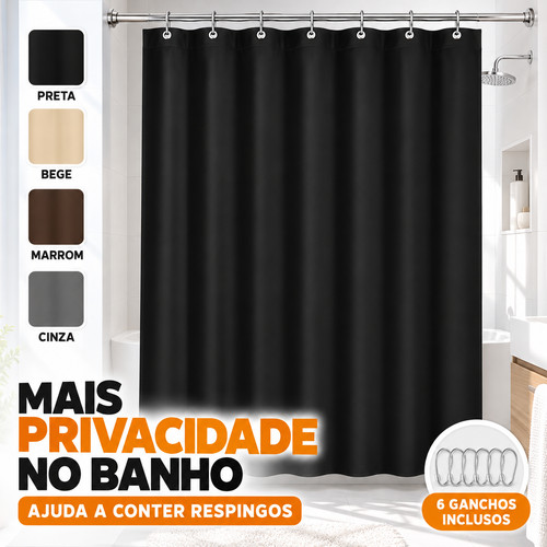 Cortina Box Banheiro Vinil 1,98x1,38m 6 Ganchos 4 Cores Vida Pratika