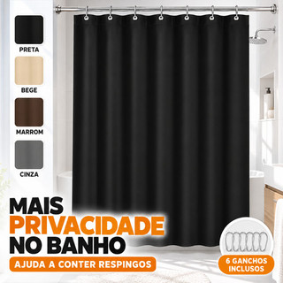 Cortina Box Banheiro Vinil 1,98x1,38m 6 Ganchos 4 Cores Vida Pratika