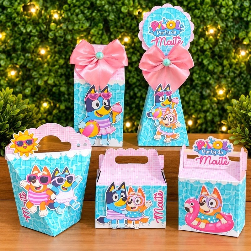 Kit Personalizado Bluey Pool Party | Festa Pool Party | Bluey na piscina | Aniversário | Caixas Personalizadas Bluey