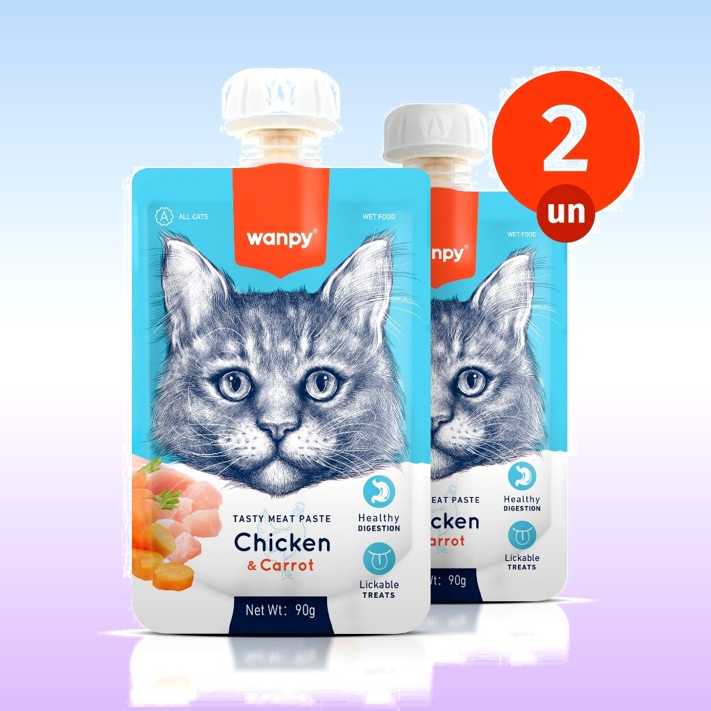 Kit 2 Petisco Truly Wanpy Creamy para Gatos Frango e Cenoura 90 G