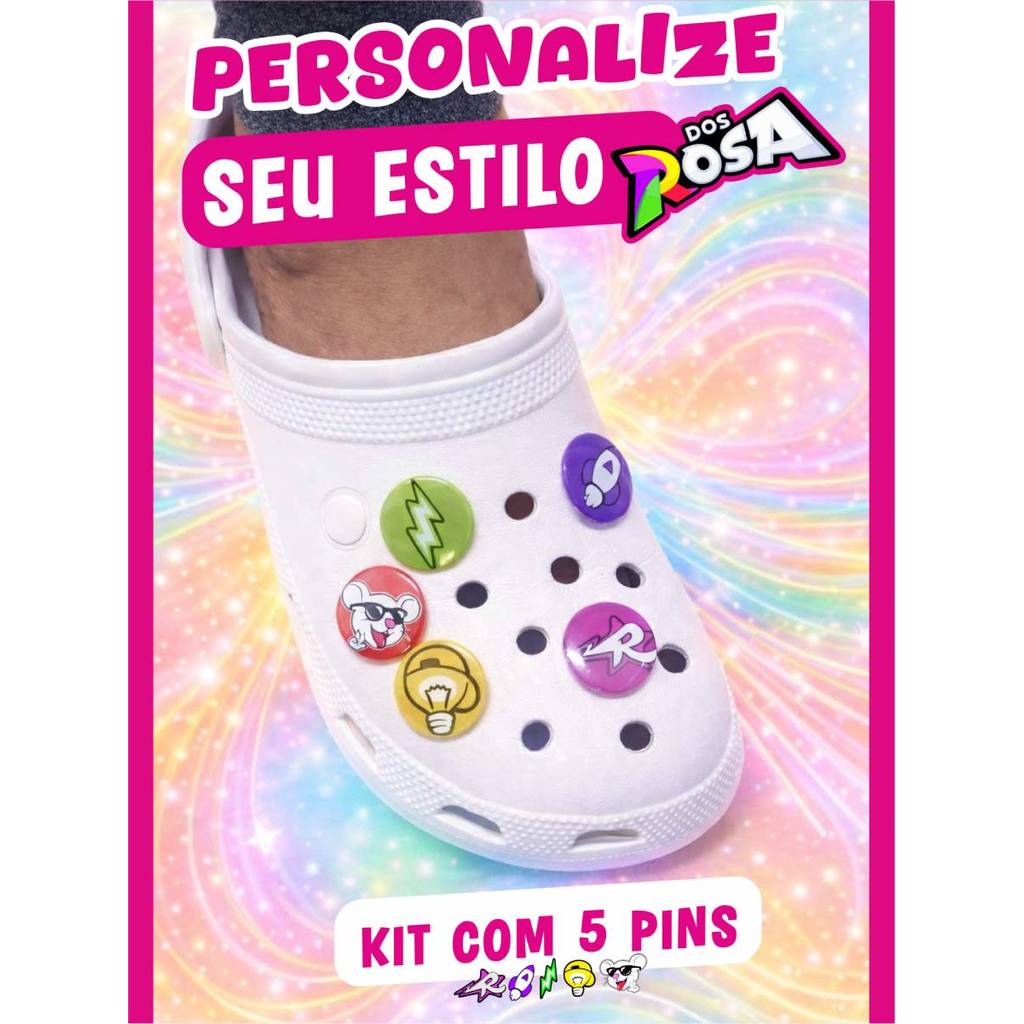 Botons Dos Rosa Kit 5 Pins para Crocs - Adaptador