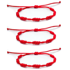 Kit 3 Pulseiras Vermelha 7 Sete Nós Cabala Proteção