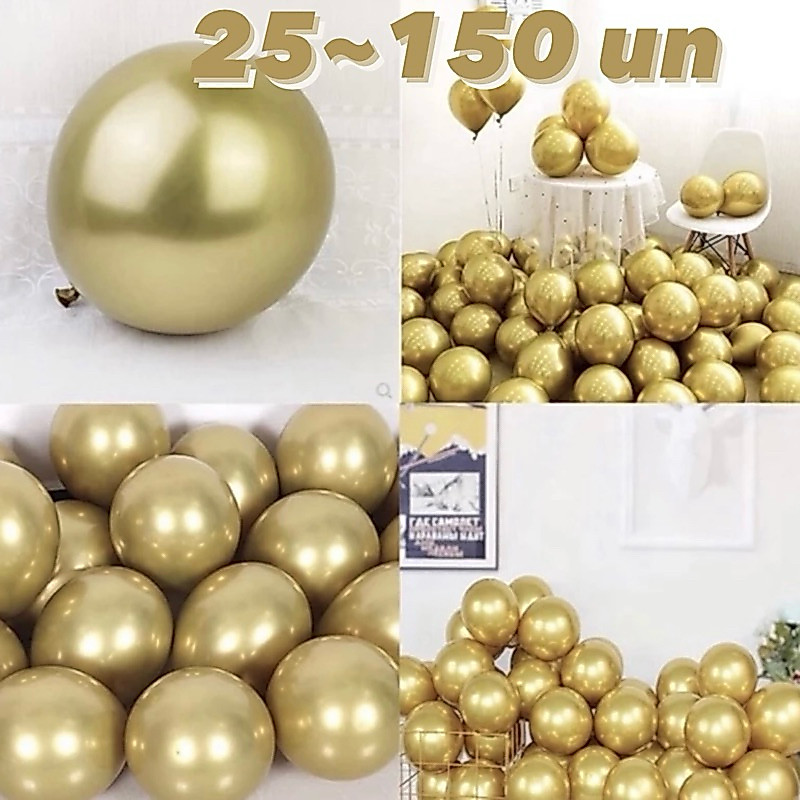 25~125 KIT BALÃO BEXIGA 5 POL DOURADO CROMADO METALIZADO ALUMÍNIO PLATINO OFF (CHOCO)