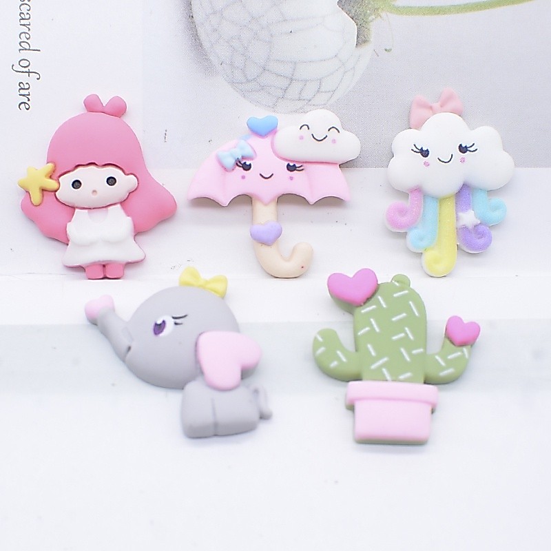 10pcs nuvens meninas elefante resina figuras artesanato Flatback Cabochon ornamento jóias fazendo acessórios de cabelo