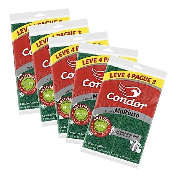 Kit 20 Bucha Esponja De Lavar Louça Dupla Face Multiuso Condor 5 Pacotes Com 4 Unidades