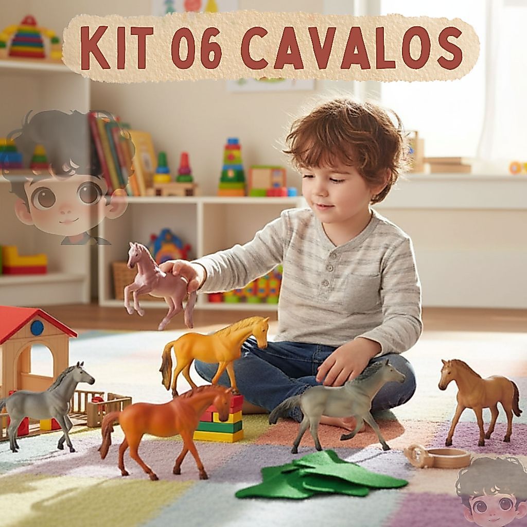KIT COM 6 CAVALOS EMBORRACHADOS 16CM BRINQUEDO INFANTIL