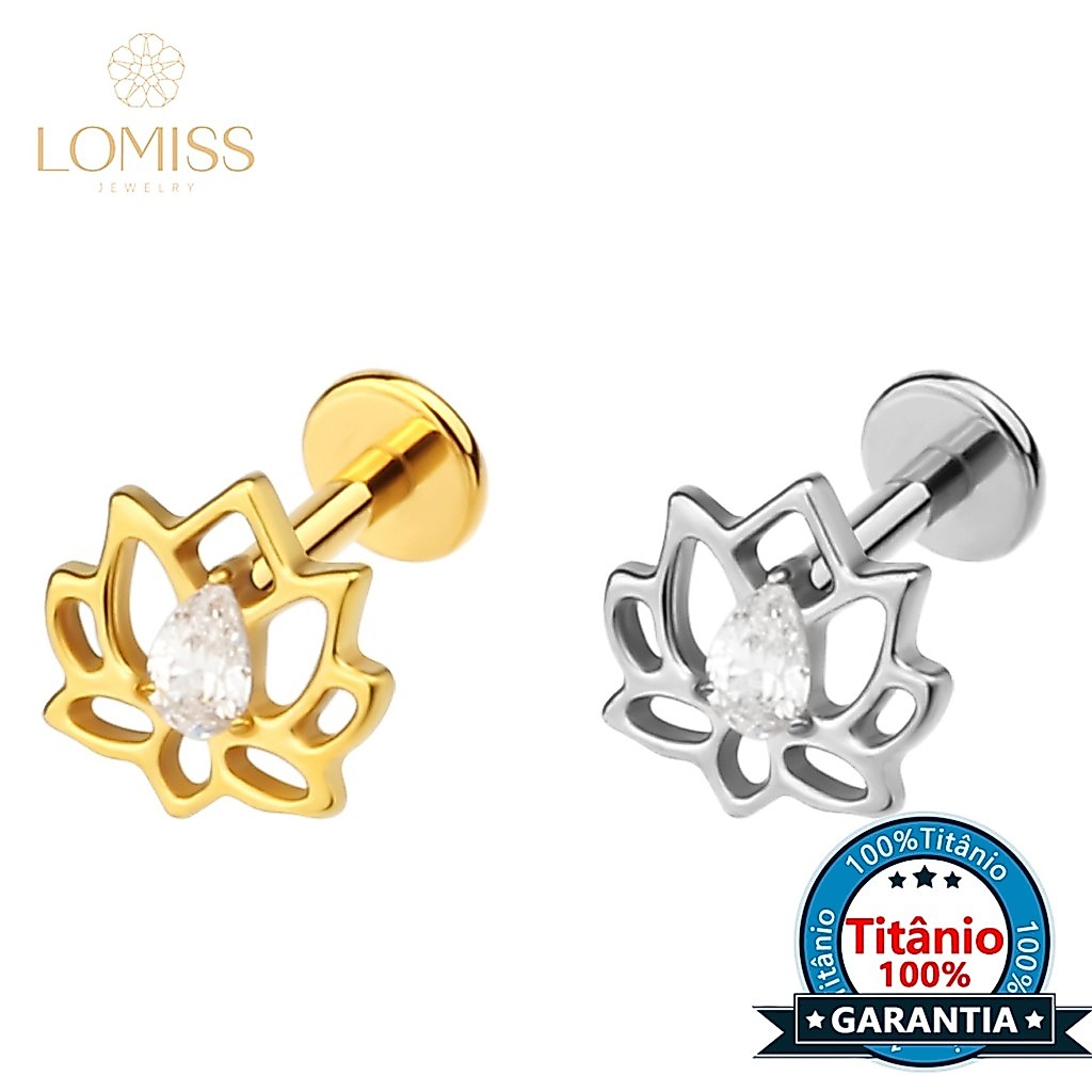 Lomiss Piercing Helix Tragus Conch Labret Titânio Flor Vazado Zircônia