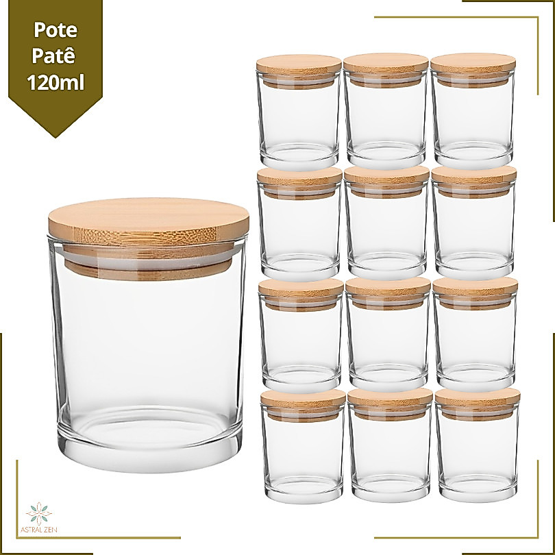 Pote de Vidro  120ml com Tampa de Madeira Hermética Para Conservas Geleias Doces