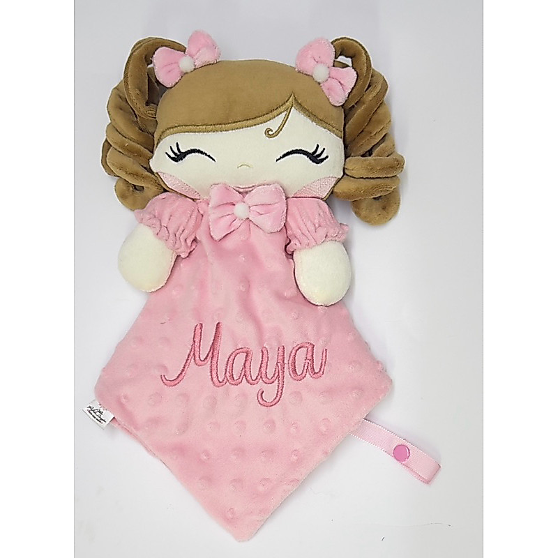 Naninha com cachos personalizada com nome da bebê com Prendedor de chupeta