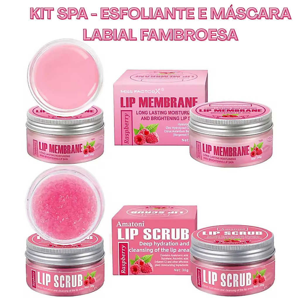 Kit Esfoliante e Máscara Labial de Framboesa para Spa Labial