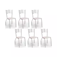 Cadeiras de Cozinha Portugal C007 Kit 6 Un Cromada - Assento Branco 106 - Kappesberg