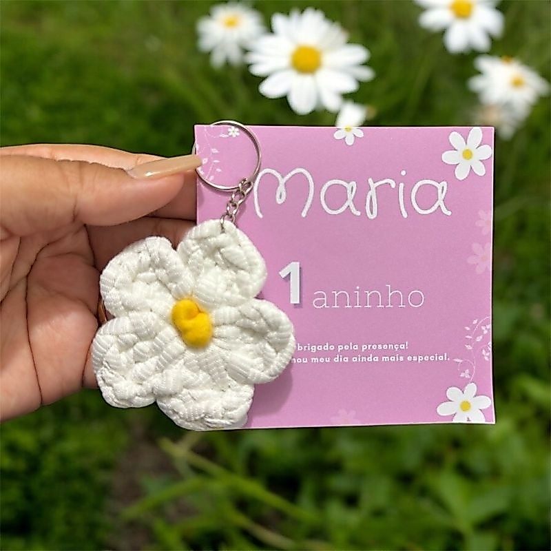 Kit Chaveiro Margarida Crochê Lembrancinha Aniversário Infantil Batizado Saída de Maternidade Chá de Bebê Personalizado