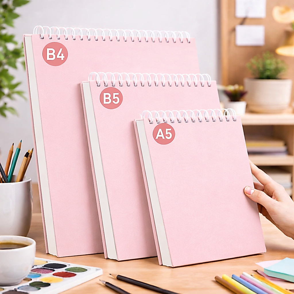 Caderno De Desenho 50 Fls (100 Páginas ) espessado Sketchbook Capa Dura Rosa Claro