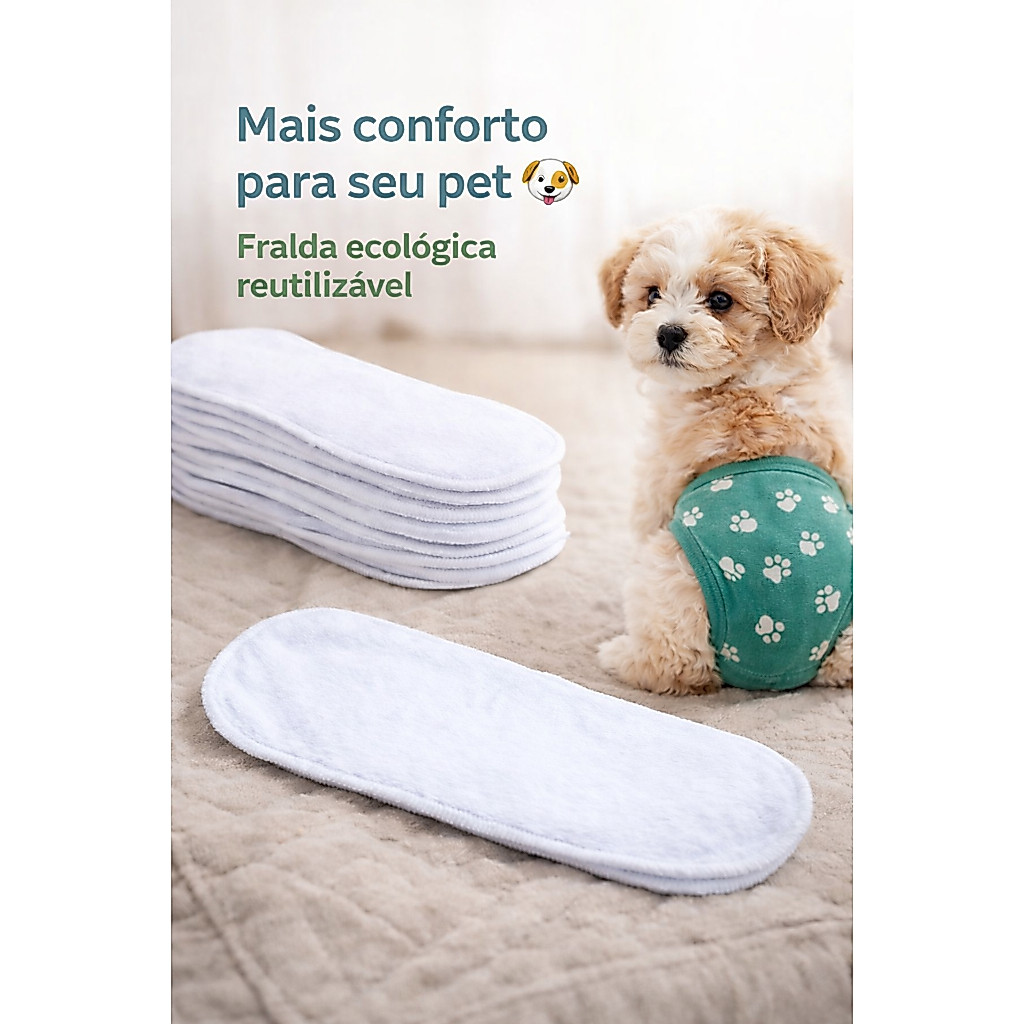 10 Absorventes de pano para Fralda Pet Ecológica Refil Lavável Reutilizável Alta Absorção gato Cachorro