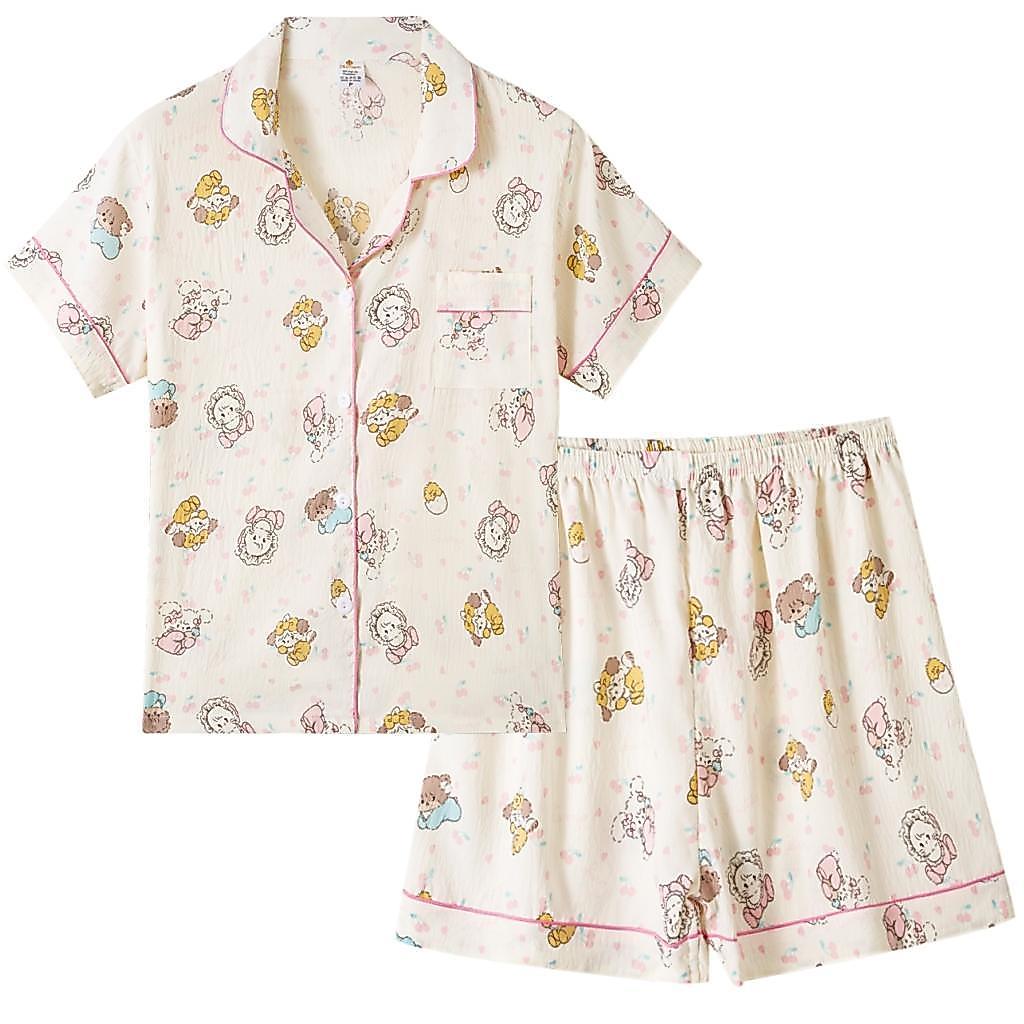 Z&D Lingerie Conjunto Pijama Feminino Americano Estampa Baby Ursinhos Conjunto Algodão Manga Curto SY55