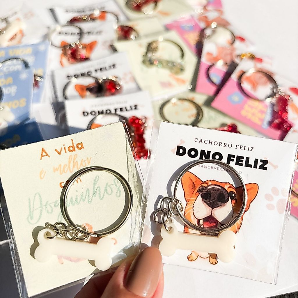 Kit Mimo Pet Shop Lembrancinha Chaveiro Ossinho Resina Veterinária Banho E Tosa 10 20 40 un Card