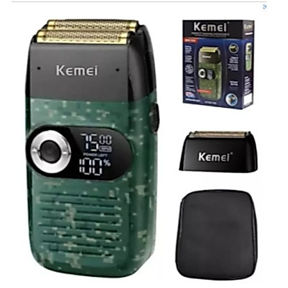Barbeador Elétrico Shaver Kemei Km2027 Bivolt Profissional Cor Verde-escuro 110V/220V