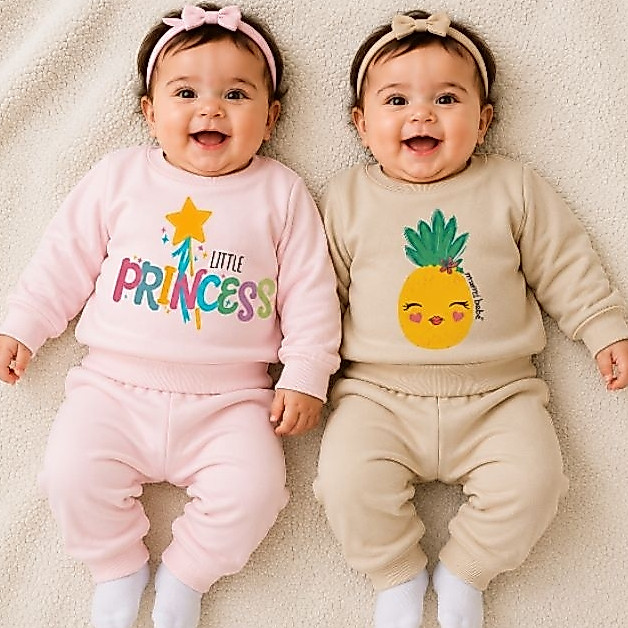 Kit 2 Conjuntos Bebê Moletom Flanelado Infantil Estampado Menina Inverno Quentinho RN ao GG
