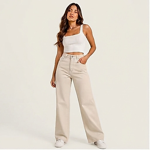 Calça feminina Wid leg Jeans Pantalona Cintura Alta Confortável