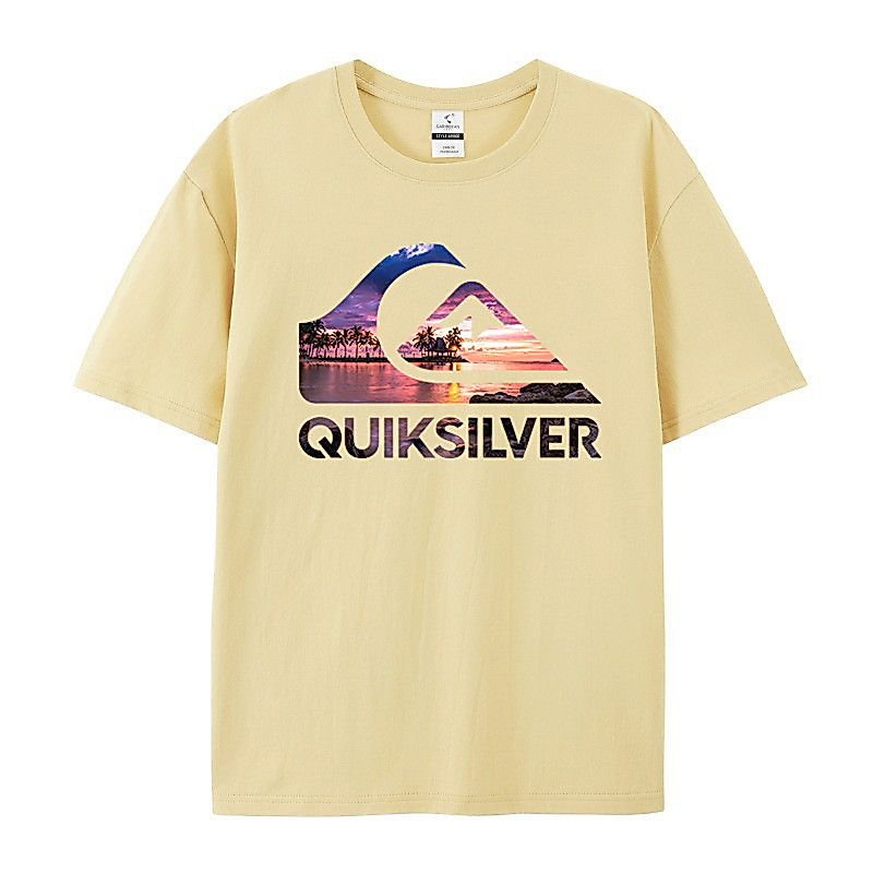Quiksilver Ready Stock Moda Estampada Camiseta Verão Masculina Solta Casual Puro Algodão Manga Curta