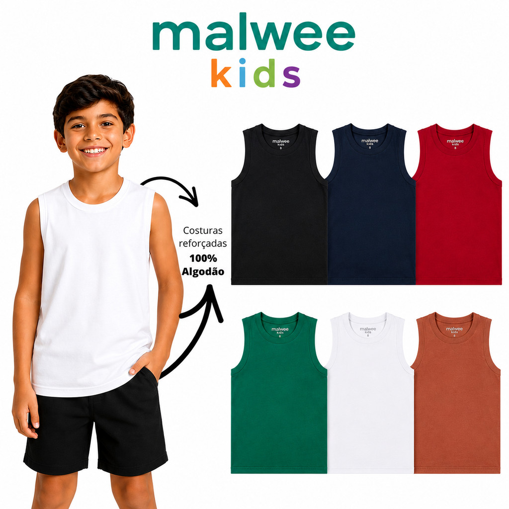 Regata Infantil Masculina Malwee Kids Menino 100% Algodão Básica Lisa