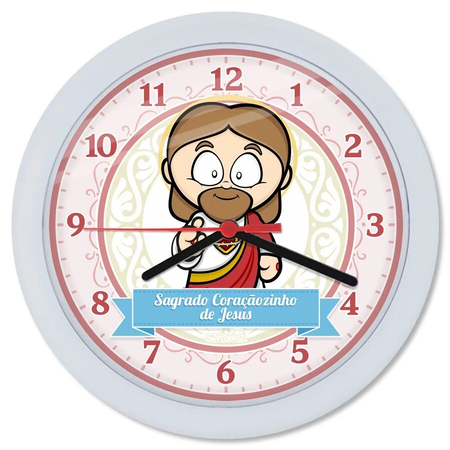 Relógio de Parede Sagrado Coração de Jesus Santinhoz - Decoração Religiosa - 24cm - Presente Católico