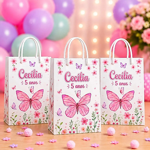 Sacolinhas Personalizada JARDIM ENCANTADO BORBOLETAS | Lembrancinhas de festas Aniversário | Sacolas Pegue e monte