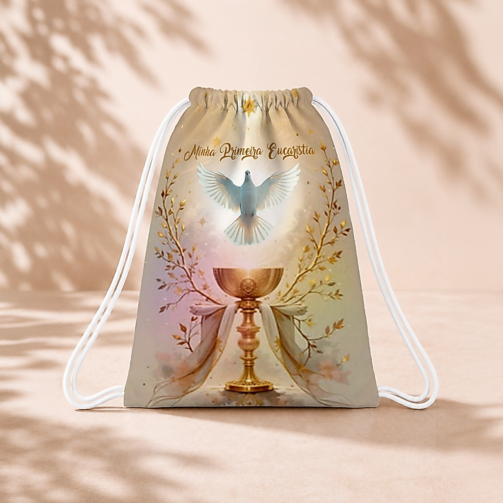 10 Mochila Personalizada 18x26 Sacolinhas Festa Aniversário Lembrancinha Minha Primeira Eucaristia M4