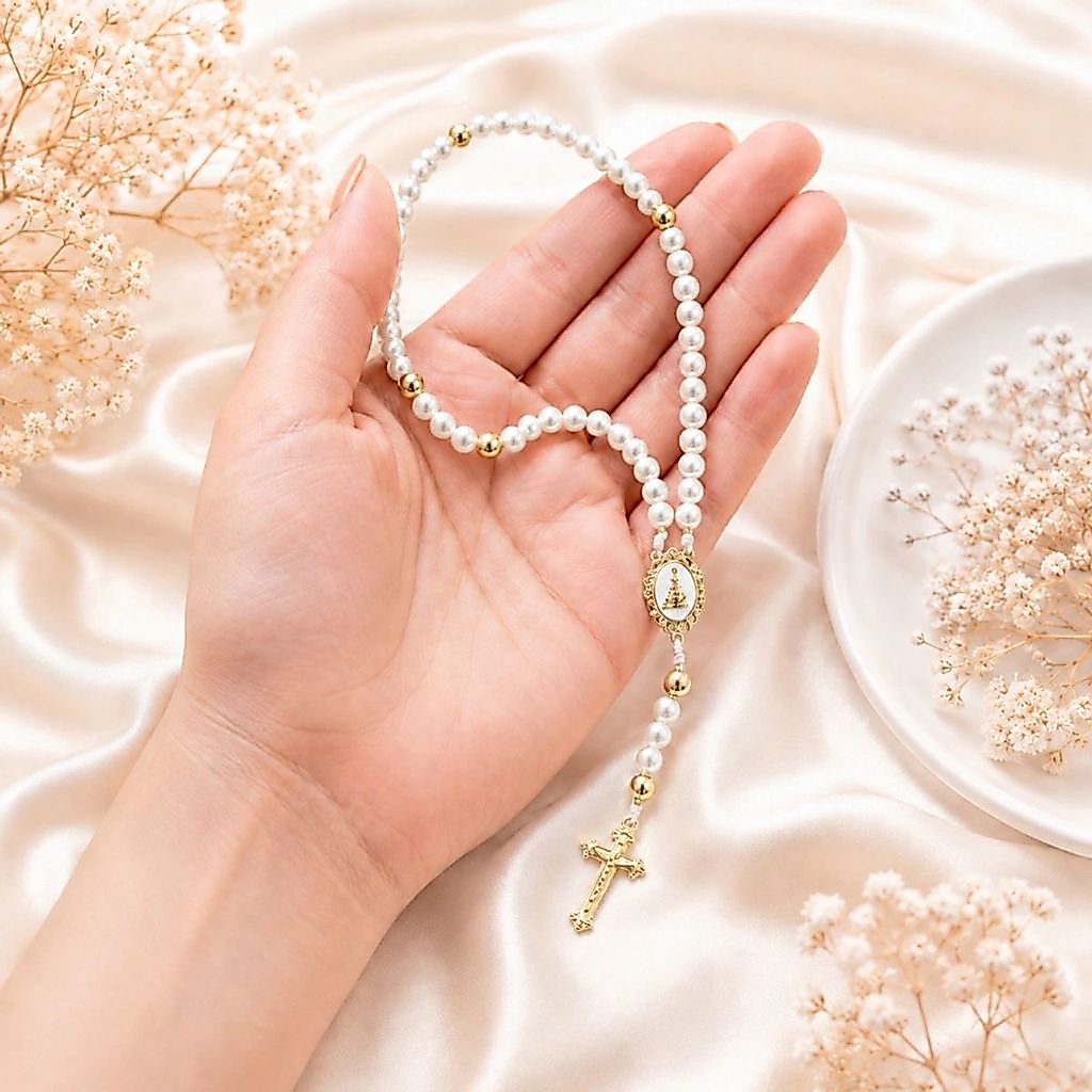 Terço Católico Nossa Senhora com Crucifixo Dourado - Rosário Religioso Ideal para Oração e Presentes