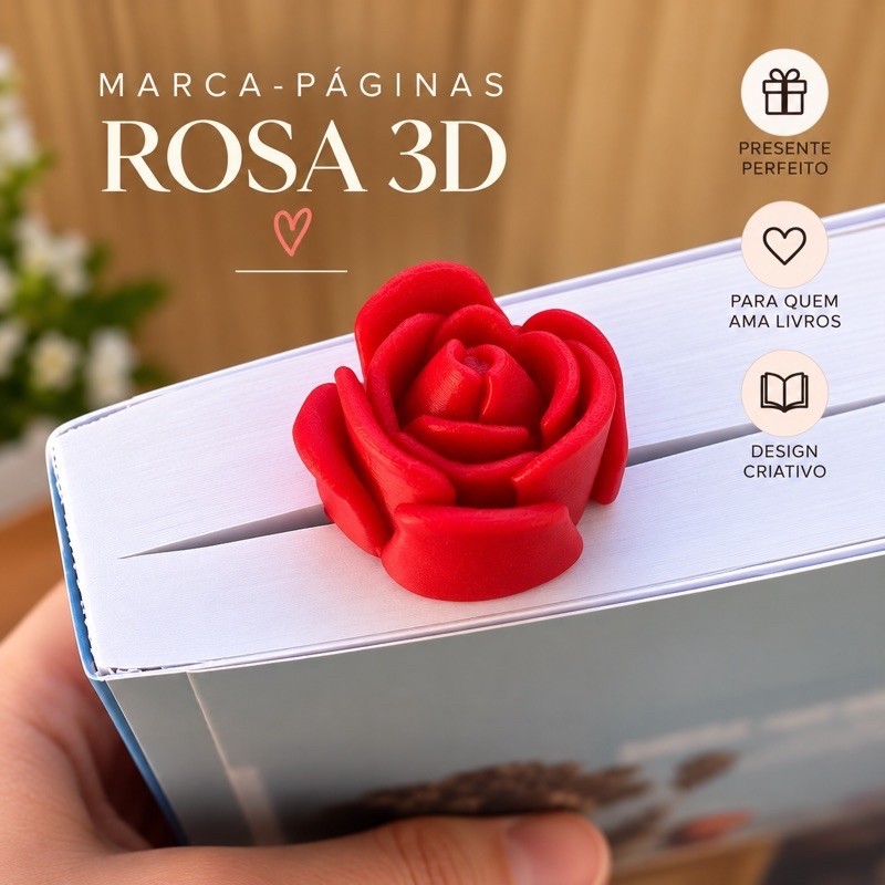 Marca-Páginas 3D Rosa Flor Marcador de Página para Livros Leitura Presente Criativo
