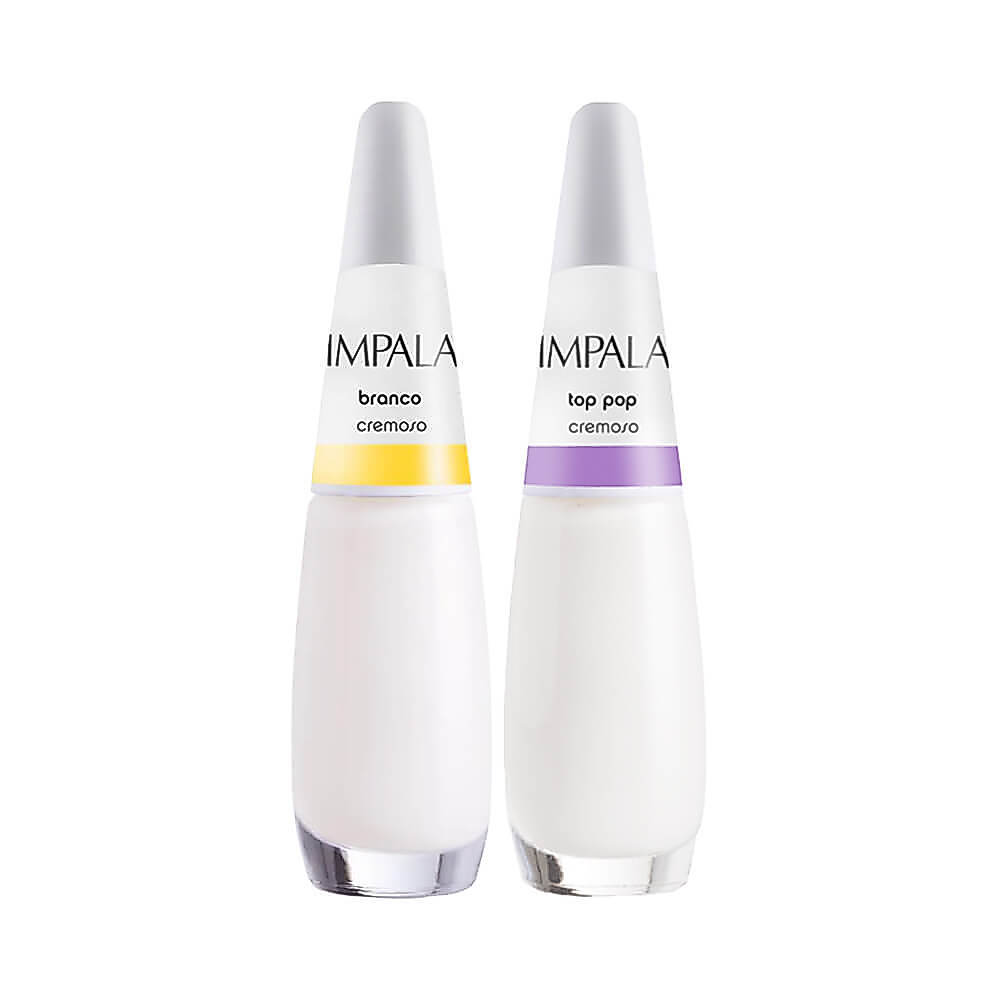 Kit 2 Esmaltes Impala Francesinha Branco e Transparente Brilho
