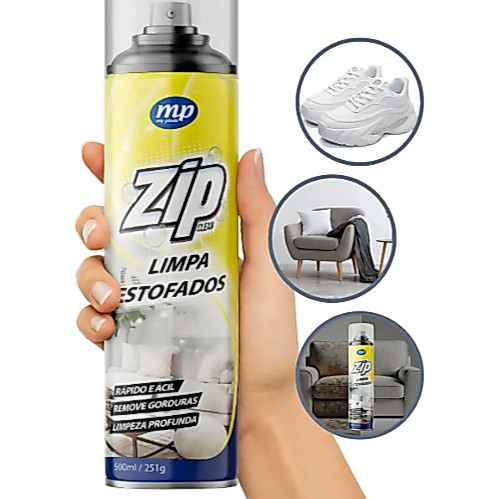 Limpa Estofado Spray Zip 300ml Limpa Seco Carro Sofá Tapete